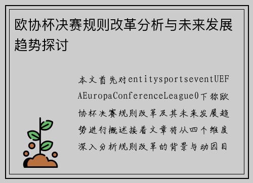 欧协杯决赛规则改革分析与未来发展趋势探讨